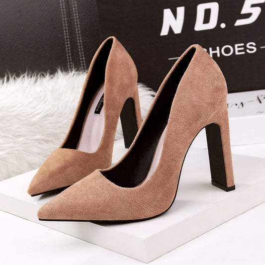 Korean Style Fashion Pointed Toe Thick Heels.