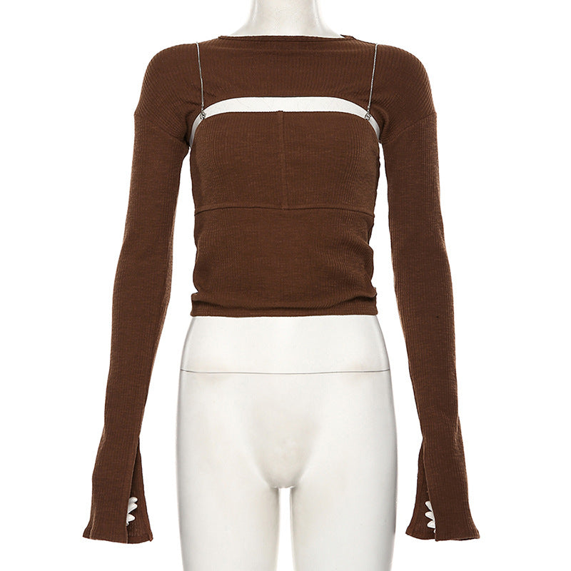 Autumn Winter Women's Bell Sleeve Top and Tank Set