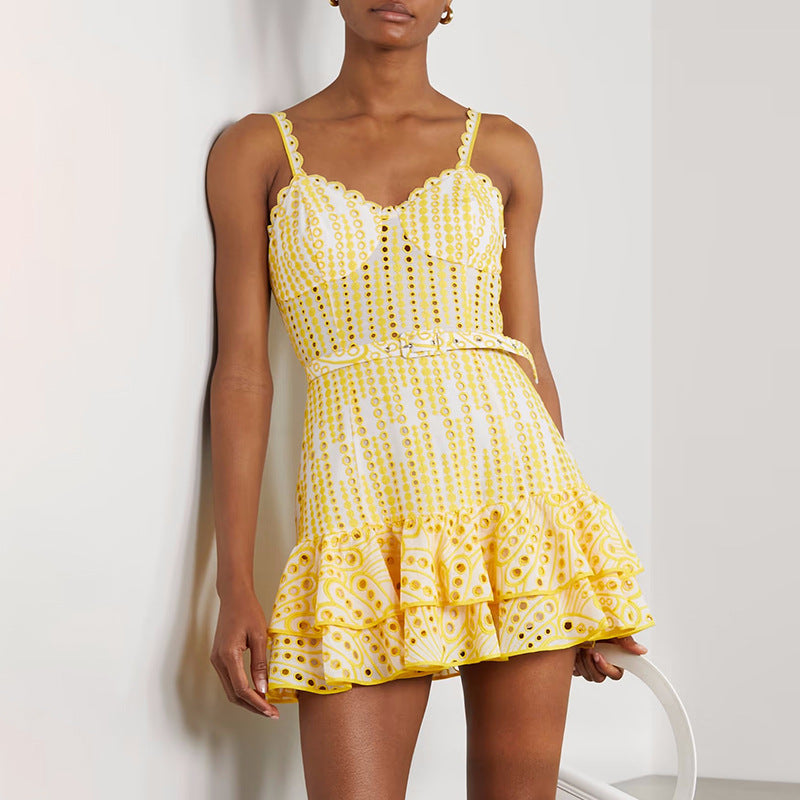 Summer New Sexy Embroidered Ruffled Dress