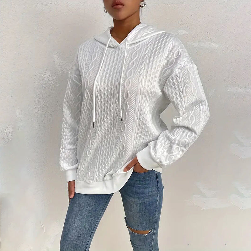 Womens Casual Long Sleeve Drawstring Hoodies. Textured Pullover Loose Hooded Sweatshirt Tops