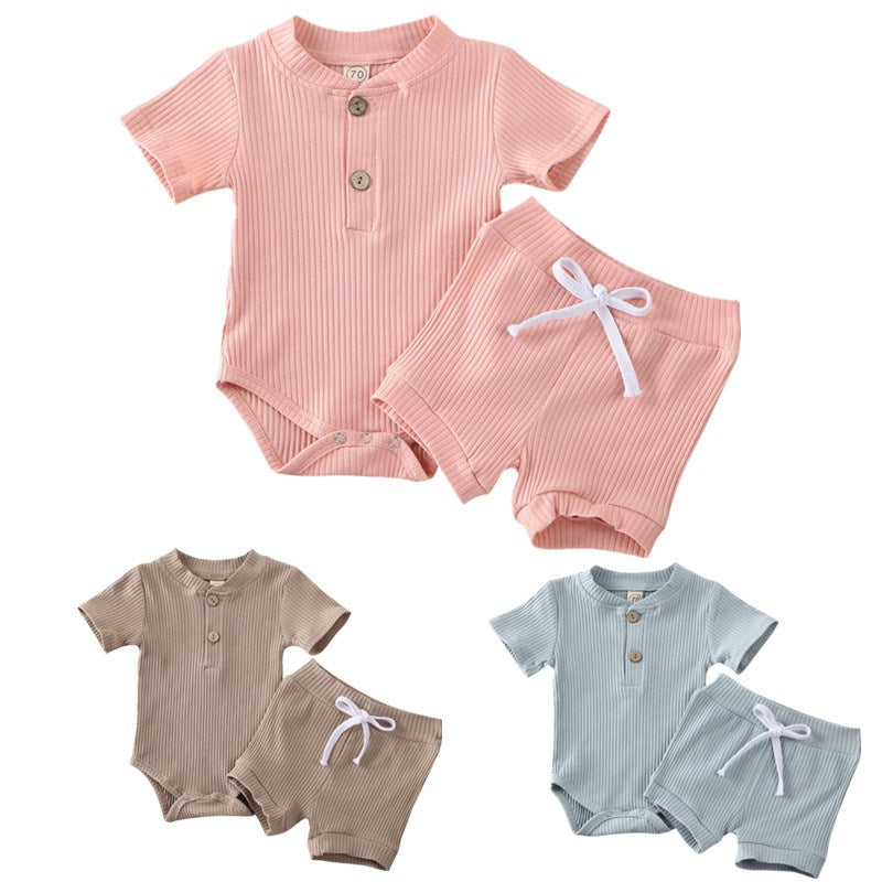 Baby Summer Outfits Set - Short Sleeve Bodysuit & Shorts