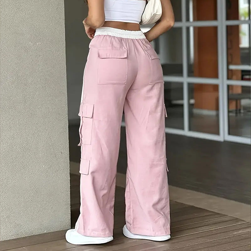 Women's Striped Straight Leg Pants. Button Zip With Pocket, Casual Trousers For Spring And Fall