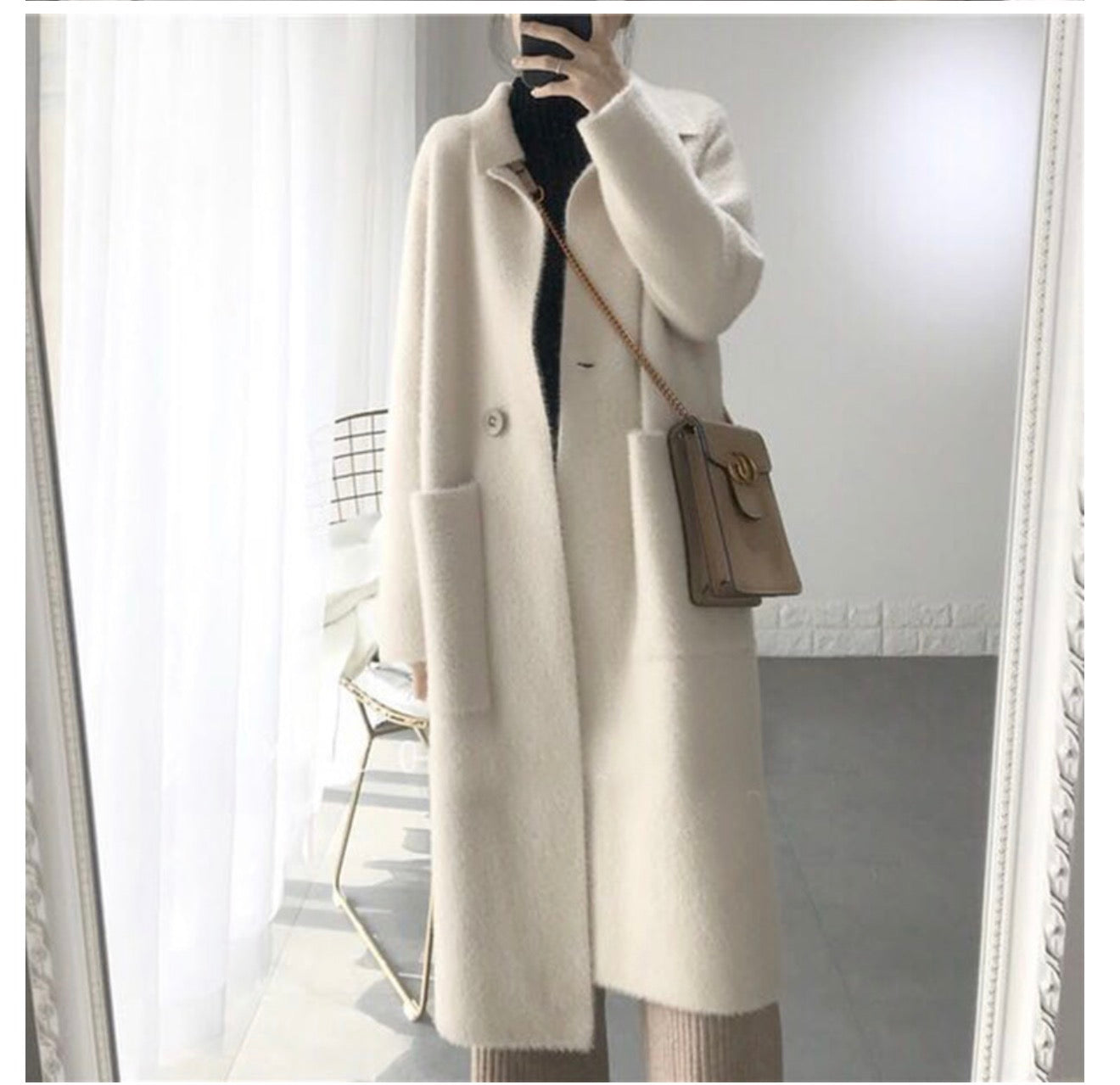 Women's Mid-length Loose Mink Velvet Cardigan Coat