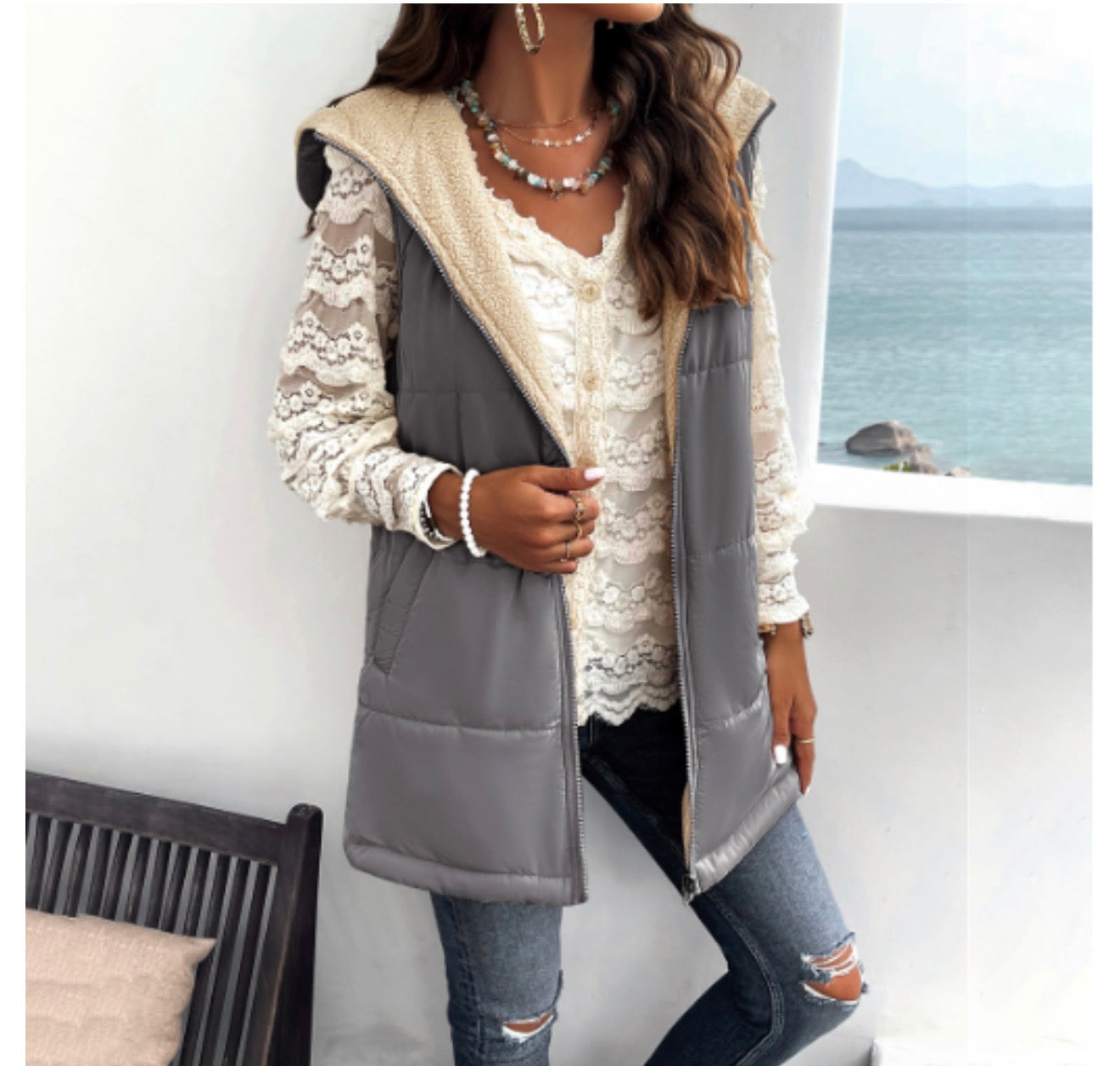 Women's Hooded Cotton Jacket with Pockets (One Piece)