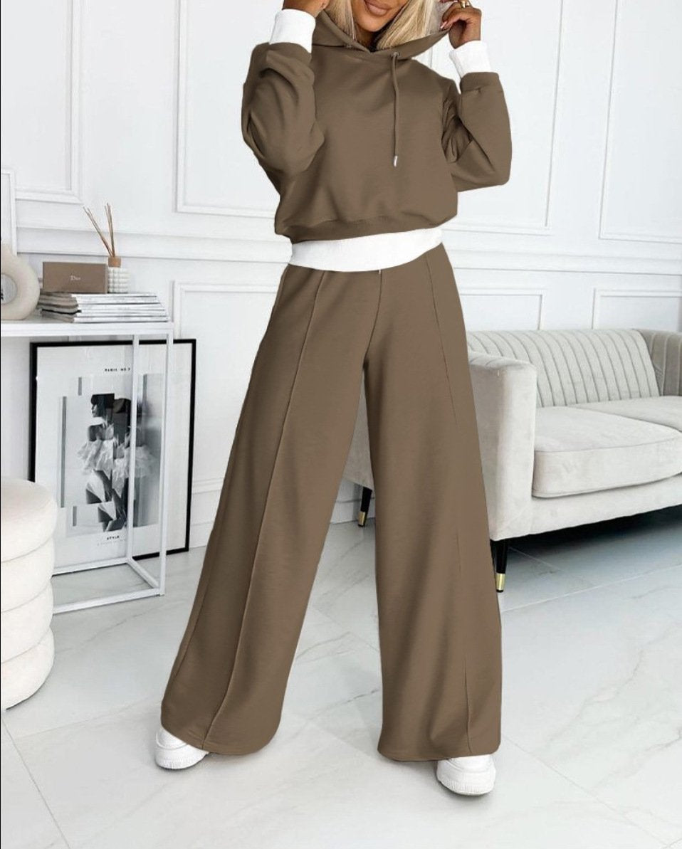 Women's Hooded Patchwork Sweater Two-Piece Set