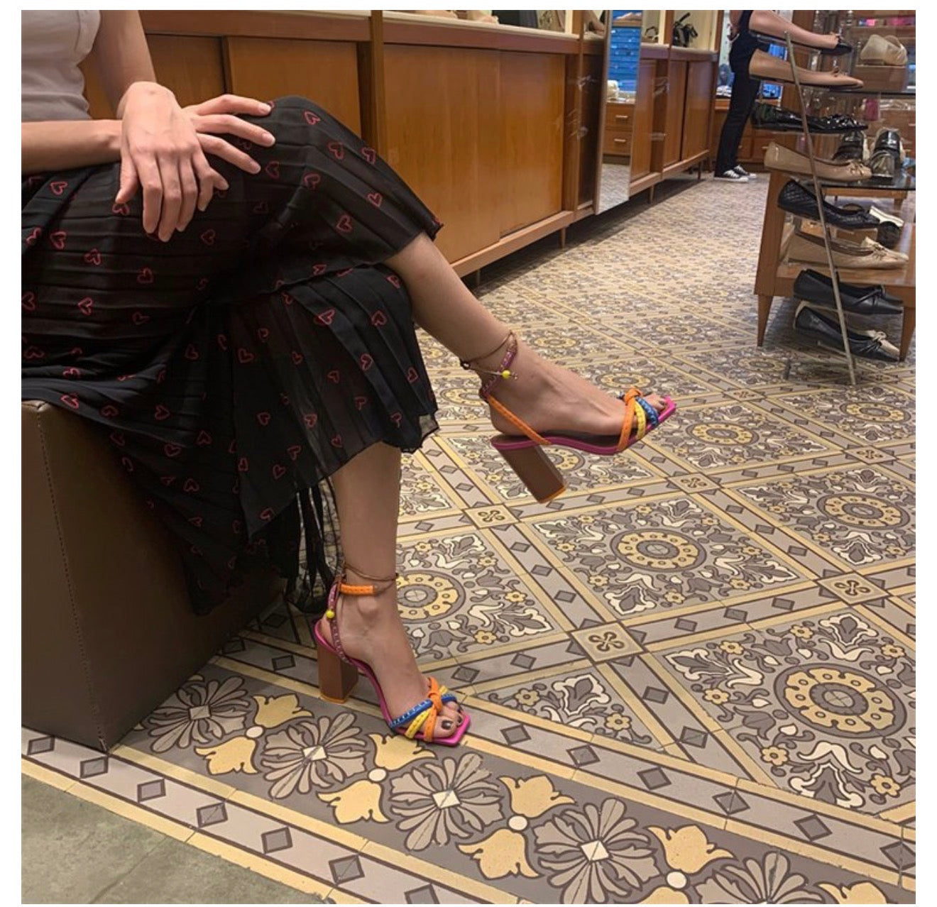 Plus Size Women's Heels with Colorful Straps and Block Heels