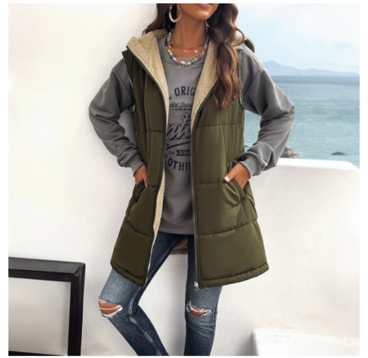 Women's Hooded Cotton Jacket with Pockets (One Piece)