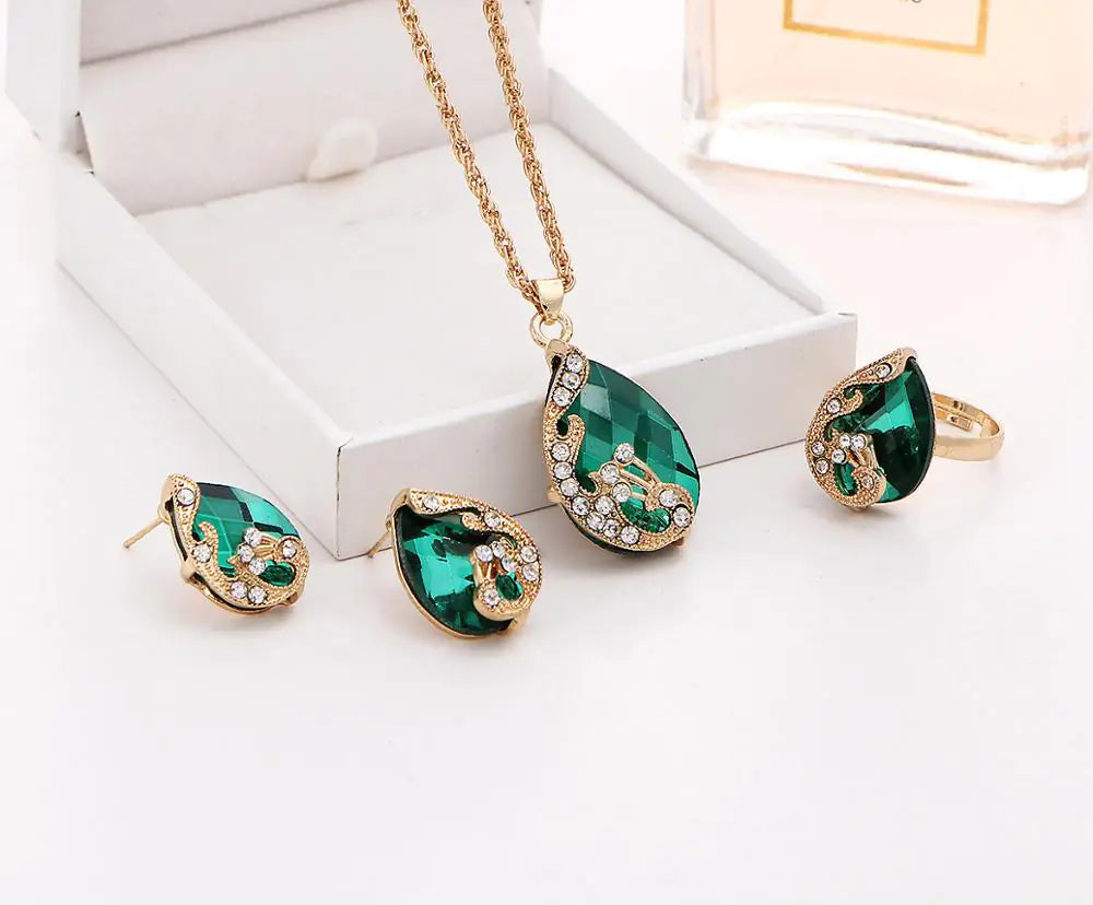 Rose Gold Wedding Earrings and Necklace Set