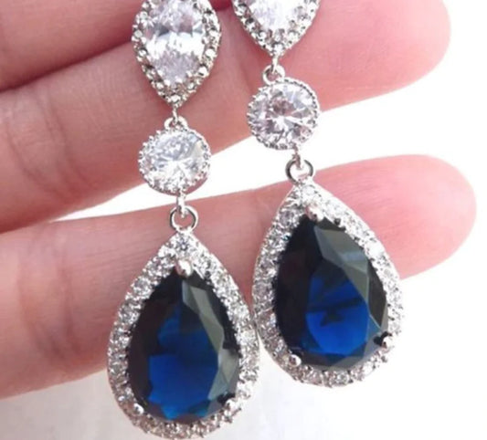 Blue Crystal Drop Earrings for Women - Fashion Jewelry
