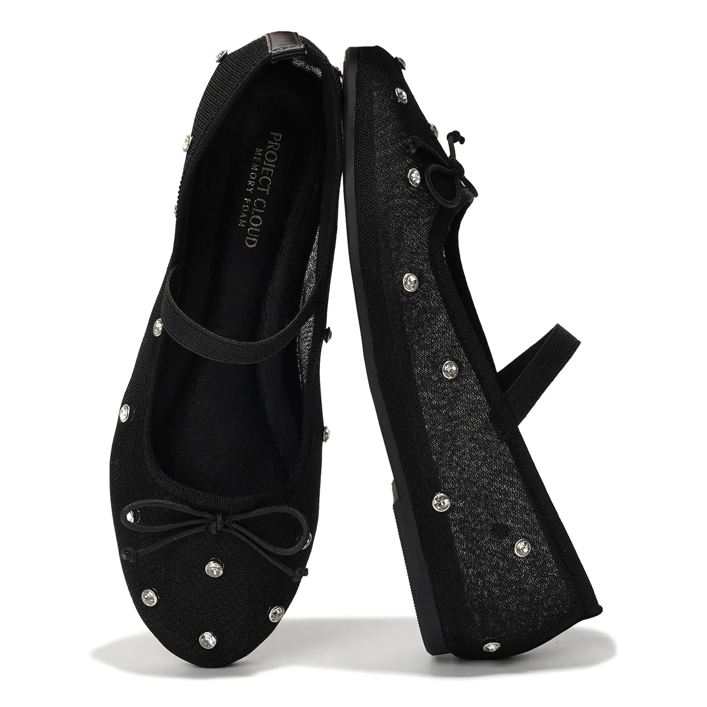 Project Cloud Crystal Mesh Ballet Flats for Women, Memory Foam - Non-Slip Casual Foot wear