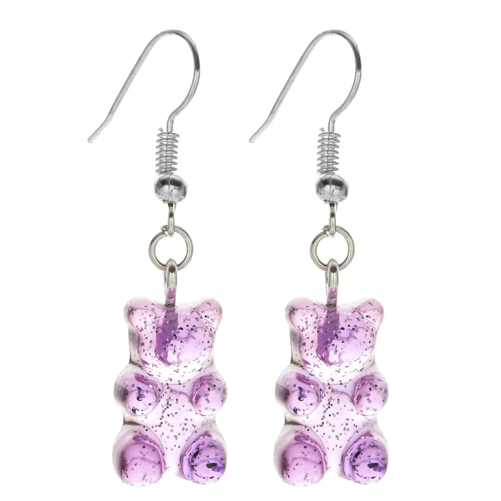 Colorful Resin Cartoon Bear Earrings for Women