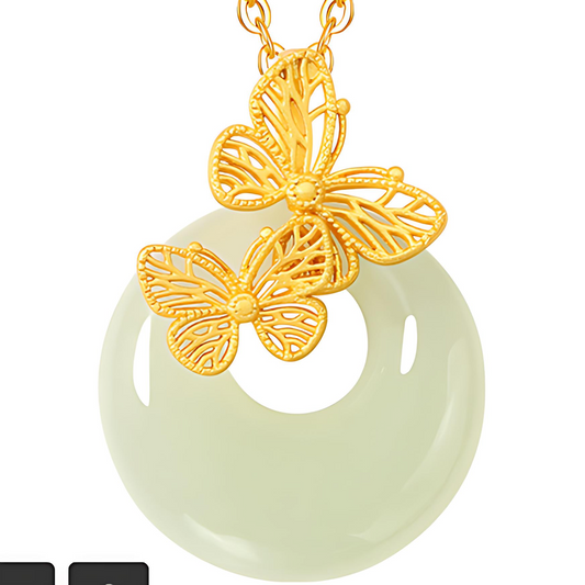 Chinese Jade Necklace Sterling Silver Butterfly Dream Pendant