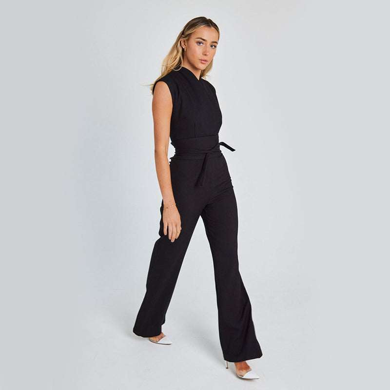 Fashion Elegant Long Sleeveless Jumpsuit. Summer V-neck Casual Wide Leg Long Overalls For Women