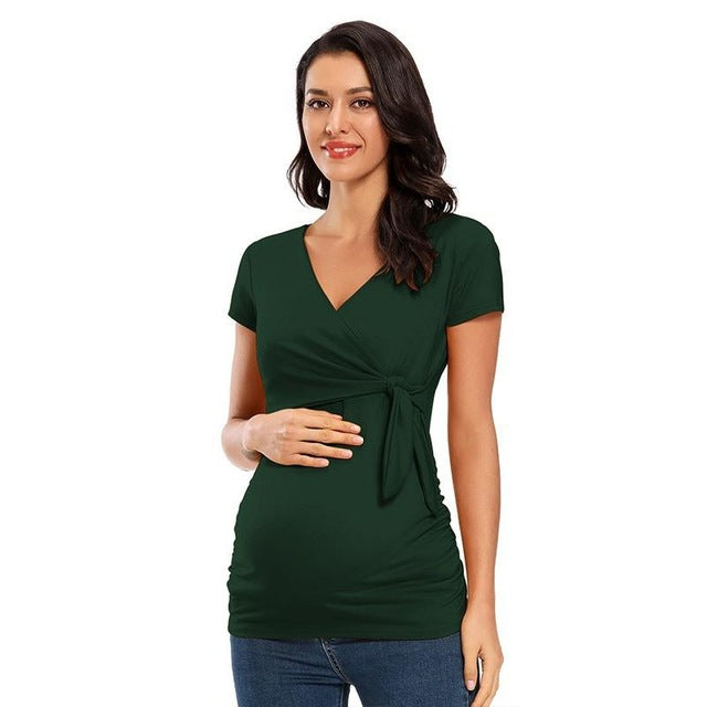 Long Sleeve V Neck Maternity Blouses and Tops