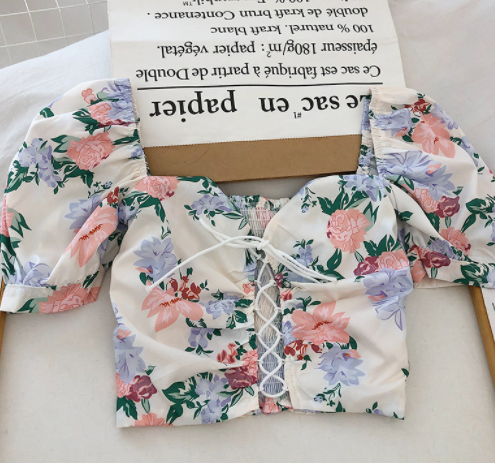 Summer Short Sleeve Floral Blouse with Puff Sleeves