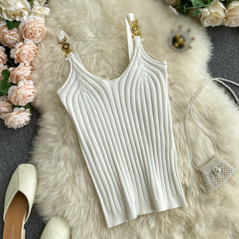V-neck Summer Off-Shoulder Solid Color Women's Tank Top