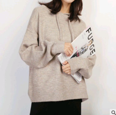 Women's Knitted Hoodie, Loose Thick Sweater Jacket