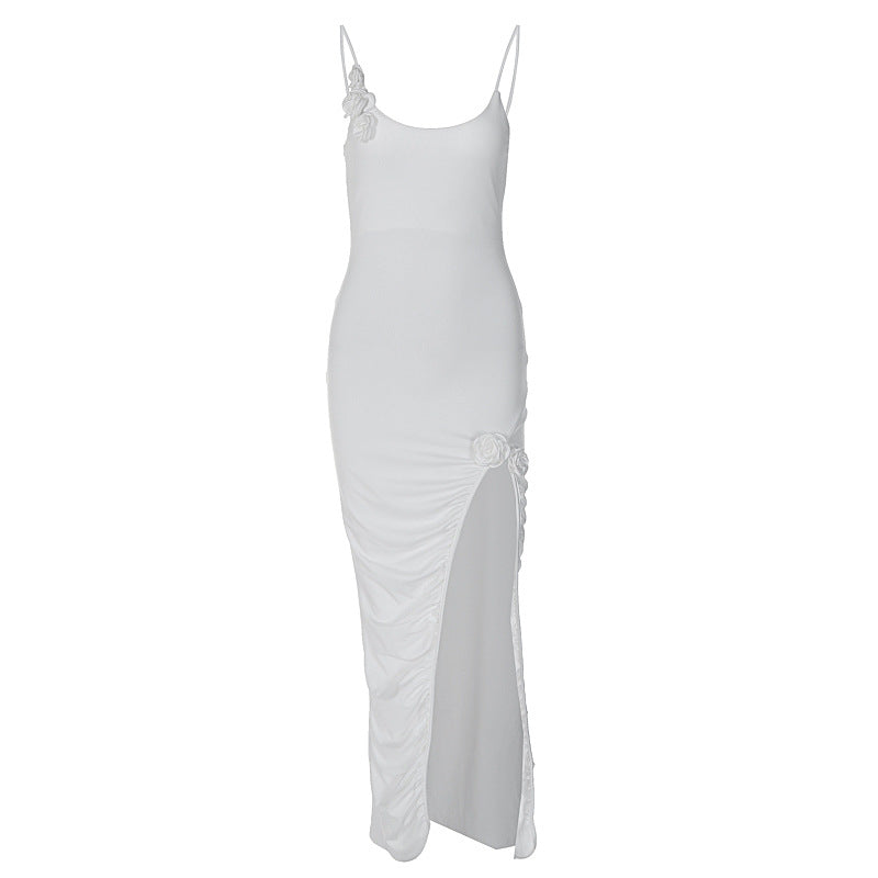 Chic Solid Color Split Hem Ruffled Dress for Women