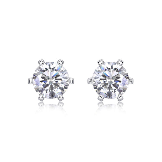 Quiet Luxury Fashion Diamond Earrings. Stud Set With Mosan Diamond Silver Ornaments