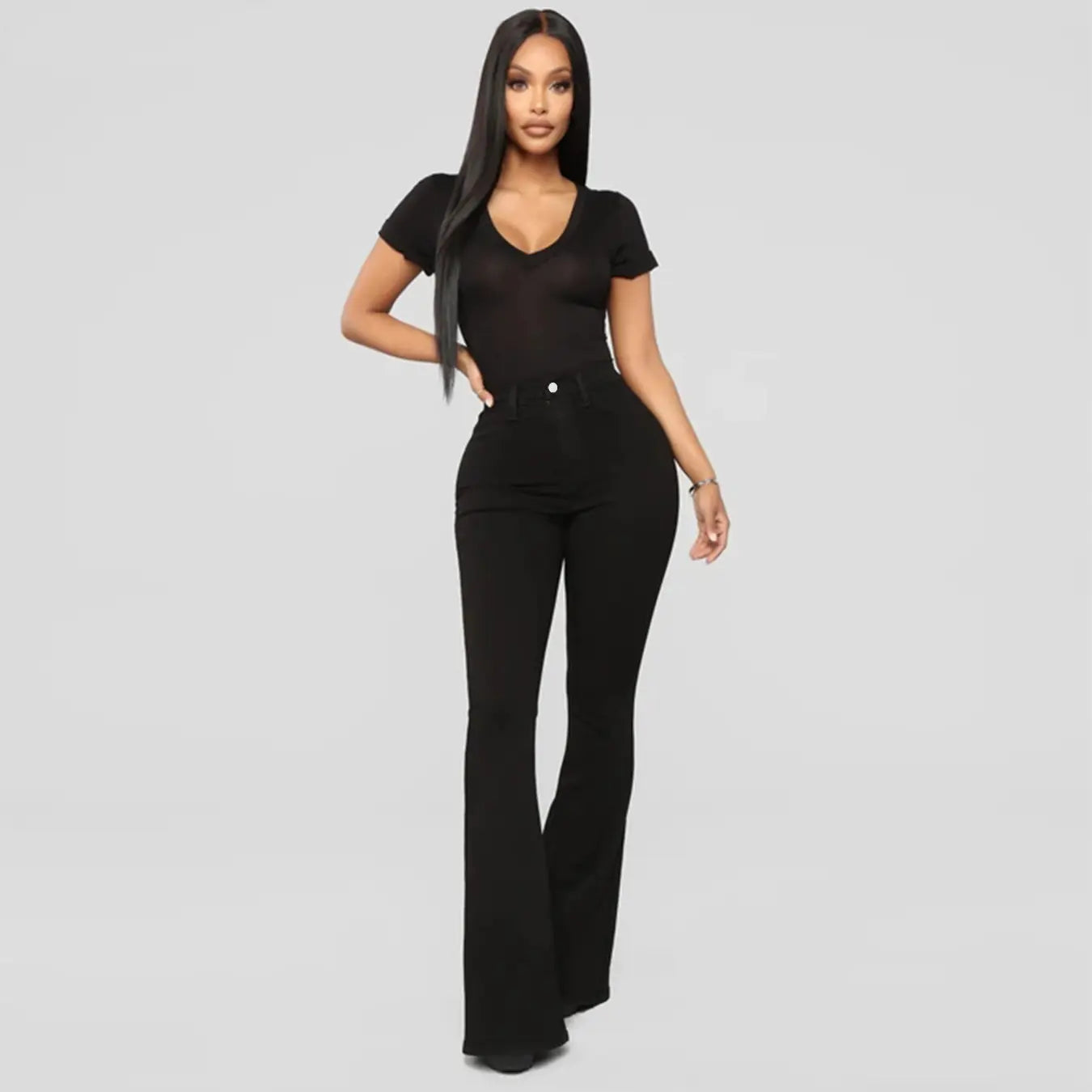 Classic High Waist Slim Denim Horseshoe Pants for Women