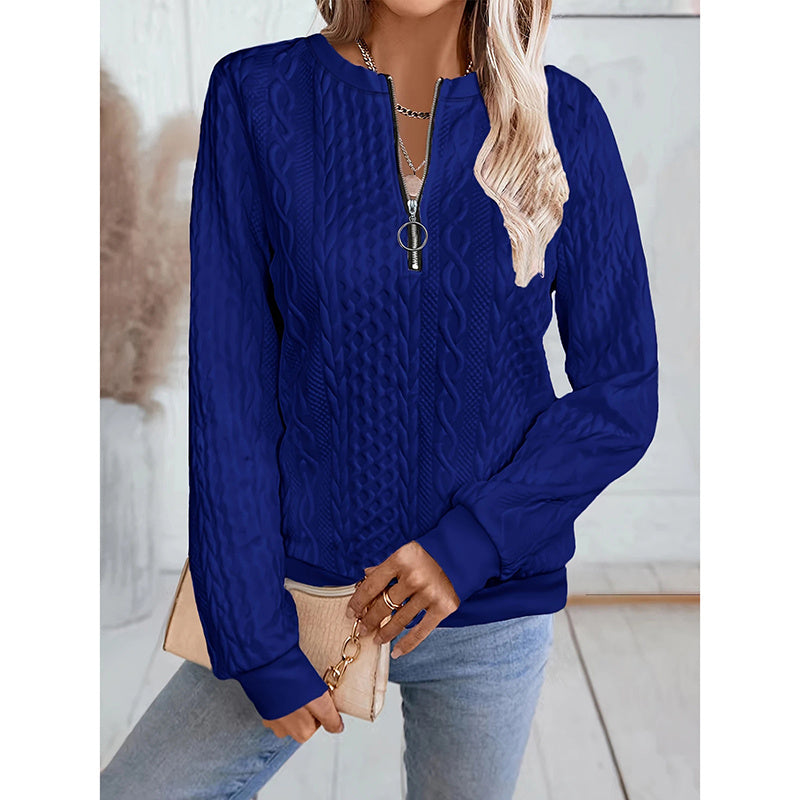 Women's Textured Half Zip Pullover Tops. Casual Long Sleeve Crewneck Sweatshirts