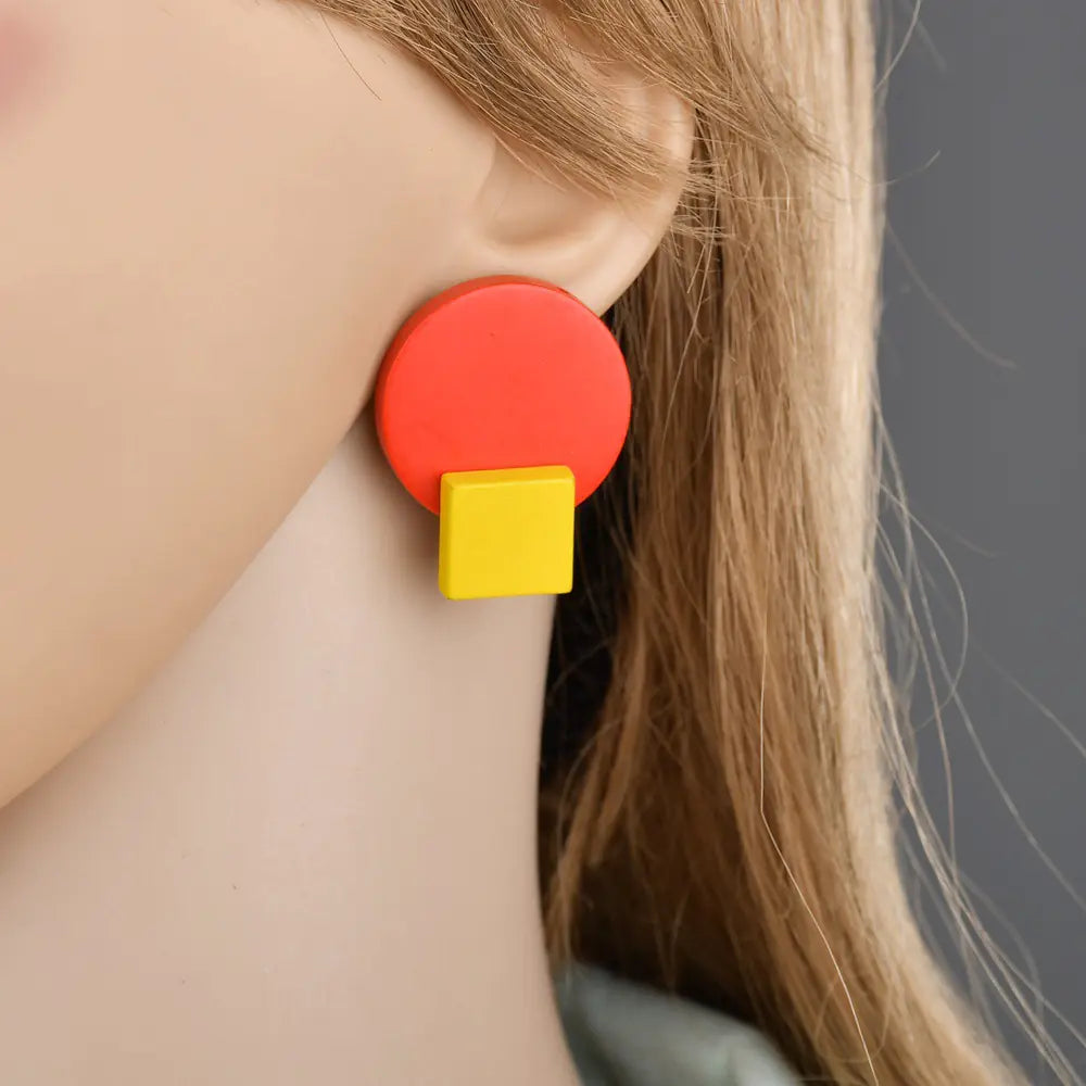 Square Color-Contrast Earrings for Women