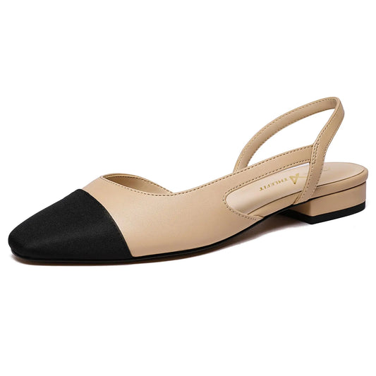 Slingback Square Pointed Toe shoes. Two Toned Flats, Wedding Pumps for Women