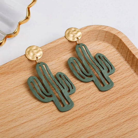 Colorful Cactus Textured Alloy Earrings for Women