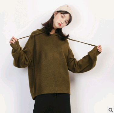 Women's Knitted Hoodie, Loose Thick Sweater Jacket