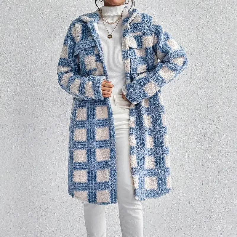 Women's Lightweight Plaid Jacket, Button Down Fleece Sweater, Long Sleeve Fall Outerwear Coat