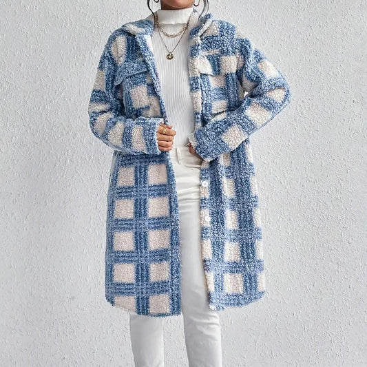 Women's Lightweight Plaid Jacket, Button Down Fleece Sweater, Long Sleeve Fall Outerwear Coat