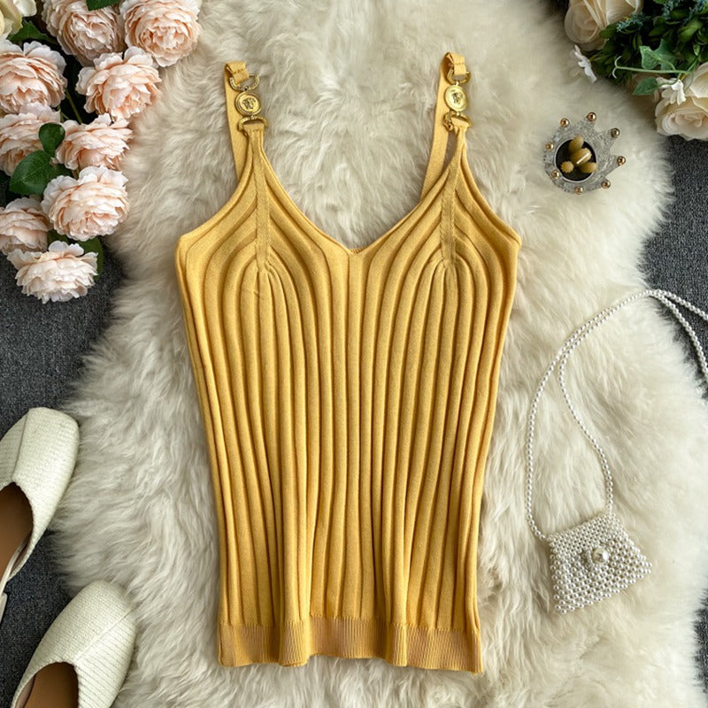 V-neck Summer Off-Shoulder Solid Color Women's Tank Top