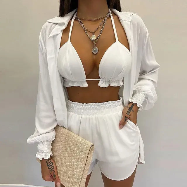 Summer Women's Sexy Three-Piece Beach Outfit