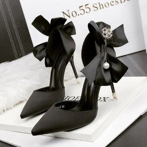 Red Rhinestone High Heels with Bow