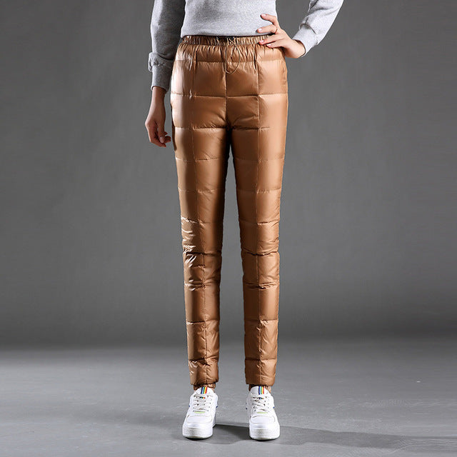 Warm Thickened White Duck Down Pants for Women