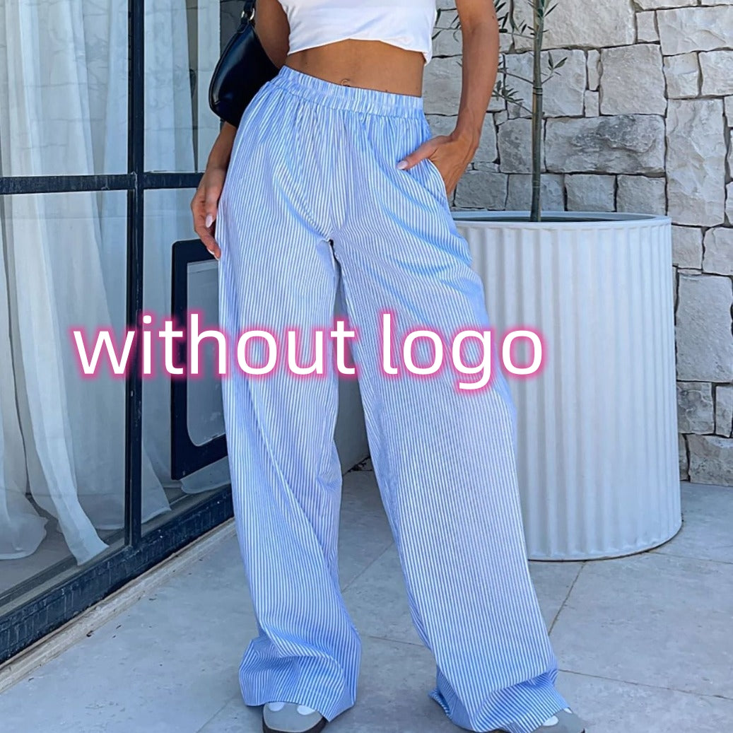 Fashion Y2K Striped Straight Trousers. Summer Elastic High Waist Wide Leg Pants For Women
