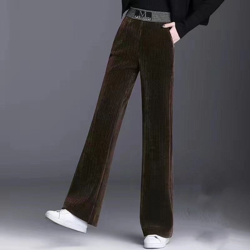 Corduroy Wide-leg Padded Corduroy High Waist Pants