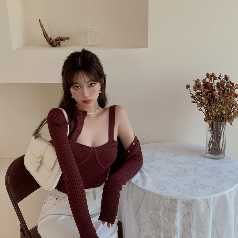 Women's 2-Piece Set: Slim Camisole & Knit Cardigan