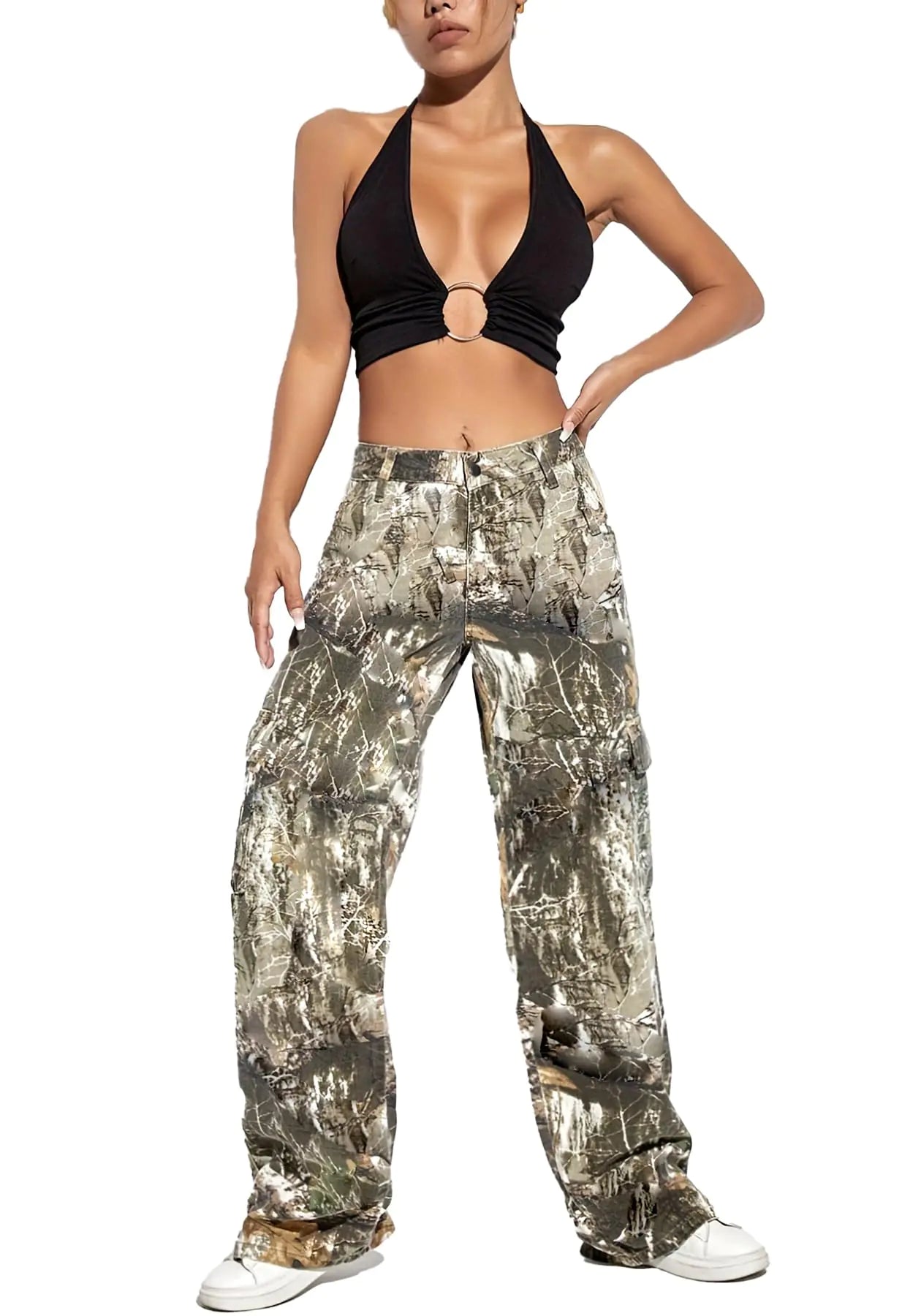 Women Camo Cargo Pants. High Waist Baggy Wide Leg Camouflage pants, Army Fatigue Joggers Trousers