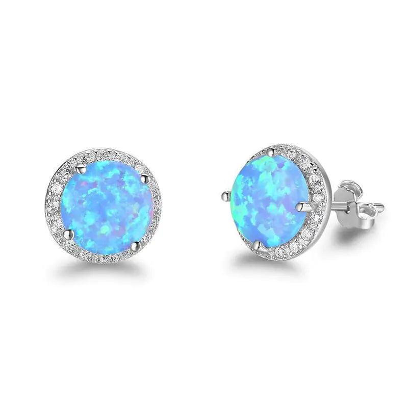 Blue Opal Earrings and Pendant Necklace for Women