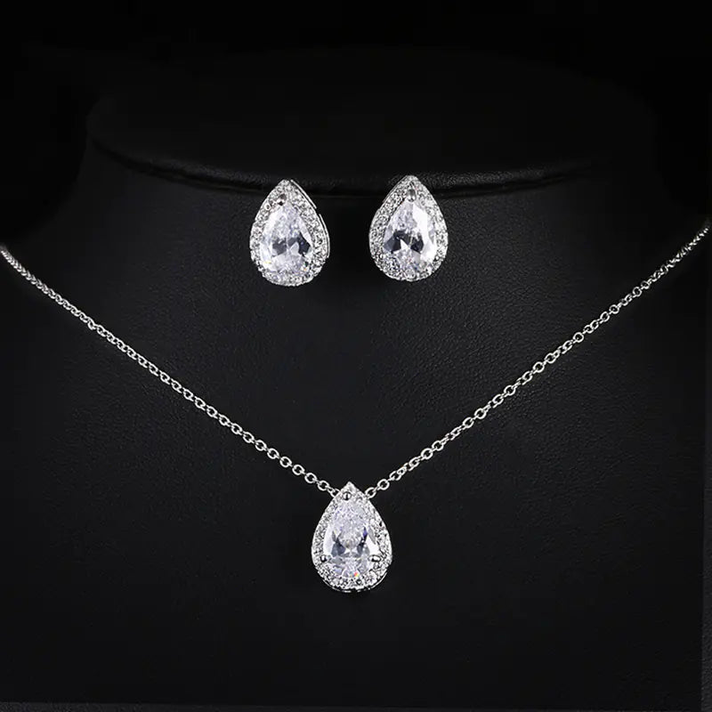 New Water Drop Zirconia Earrings Necklace Set