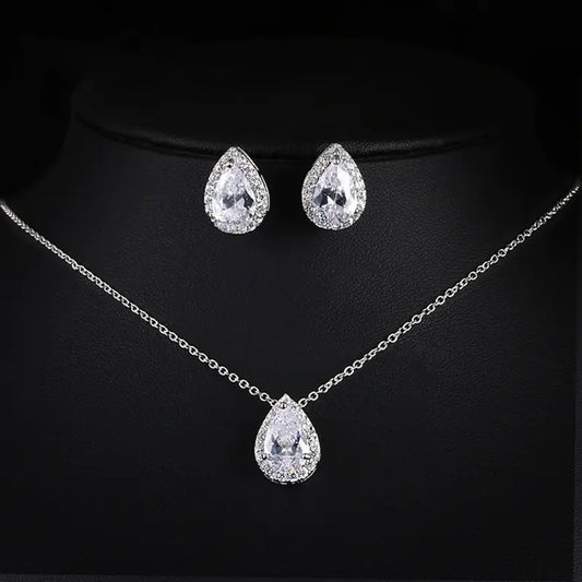 New Water Drop Zirconia Earrings Necklace Set