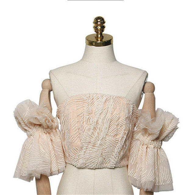 Summer Off Shoulder Mesh Sleeve Women's Blouse