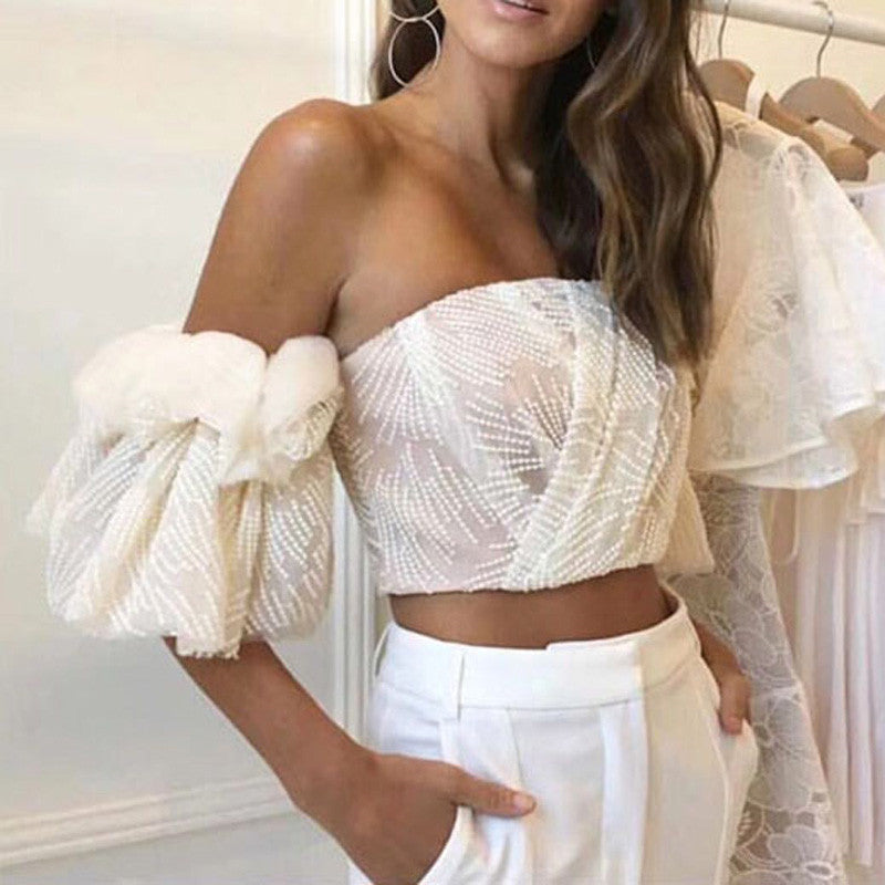 Summer Off Shoulder Mesh Sleeve Women's Blouse