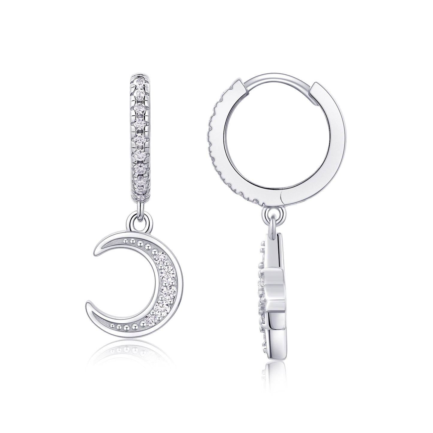 Star And Moon Interdependent Earrings. Stud Moissanite S925 Sterling Silver And Platinum-plated Diamonds Jewelry set