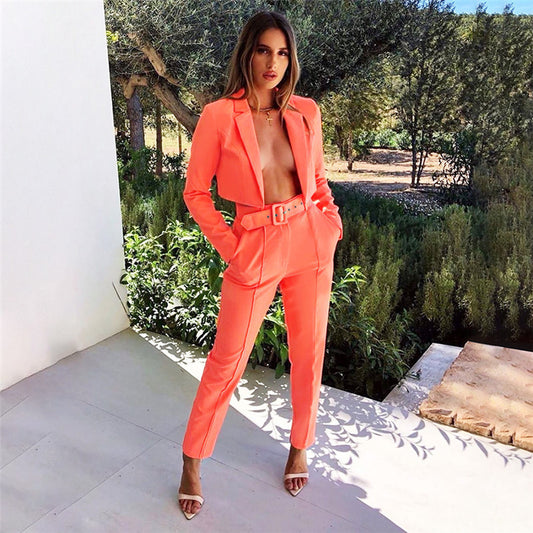 Women's Unbuttoned Blazer Two-Piece Set