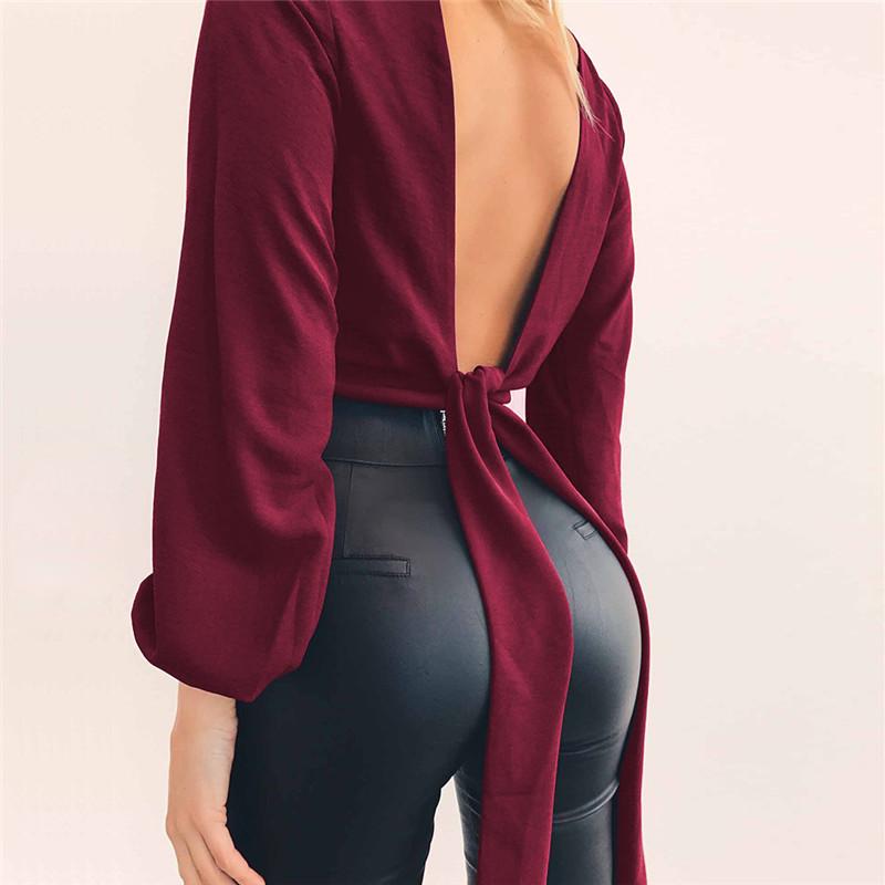 Women's Long Sleeve Chiffon Blouse with Waist Cut