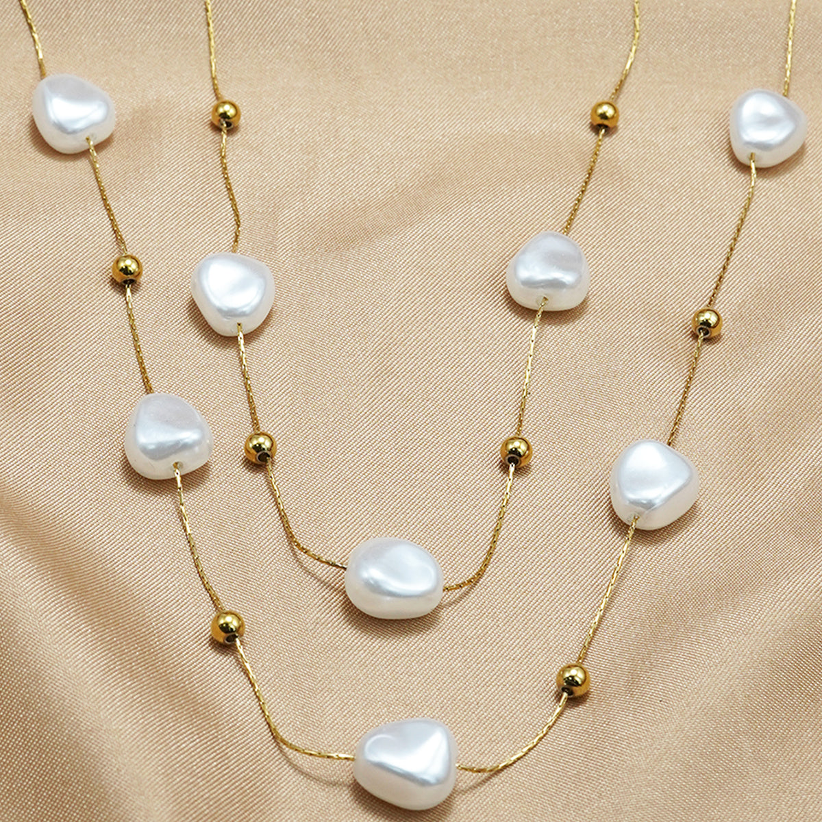 Lxalry 18K Gold Plated Pearl Studded Stainless Steel Necklace. Minimalist Lightweight Hypoallergenic Women Gift