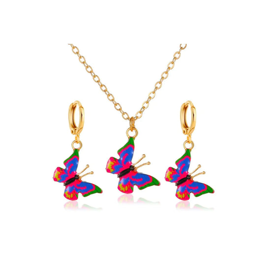 Butterfly Necklace/Earrings for Women. Minimalist Cubic Zircons Gold Crystal Butterfly Jewelry Set Gifts