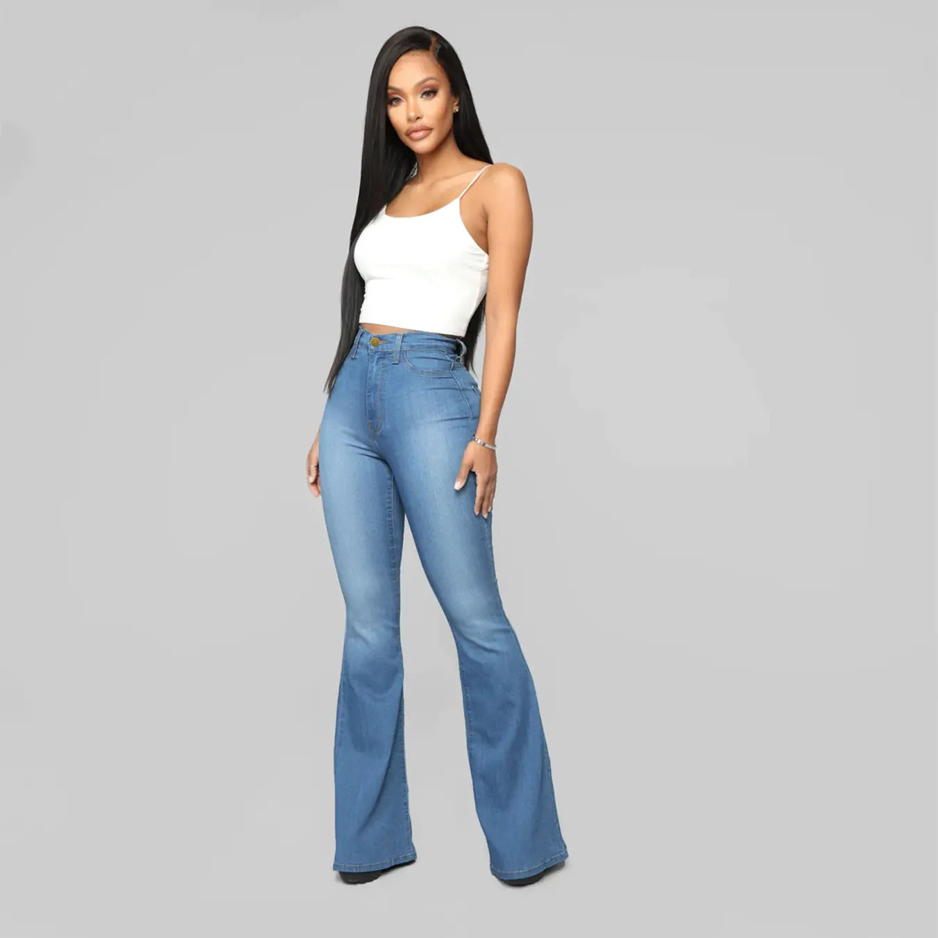 Classic High Waist Slim Denim Horseshoe Pants for Women